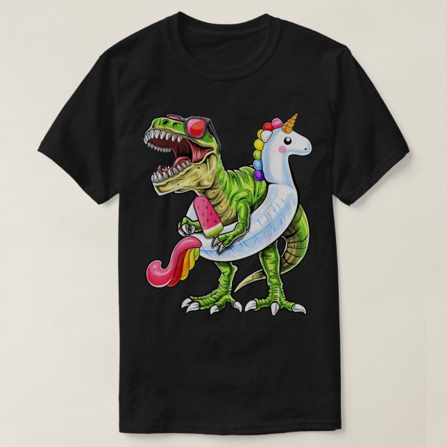T-shirt Pool Party T Rex Dinosaur Unicorn Float Été 883 (Design devant)