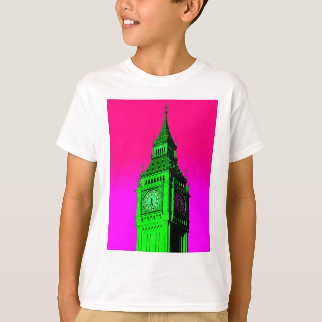 T-shirt Pop Art Big Ben Londres Voyage rose Vert (Devant)