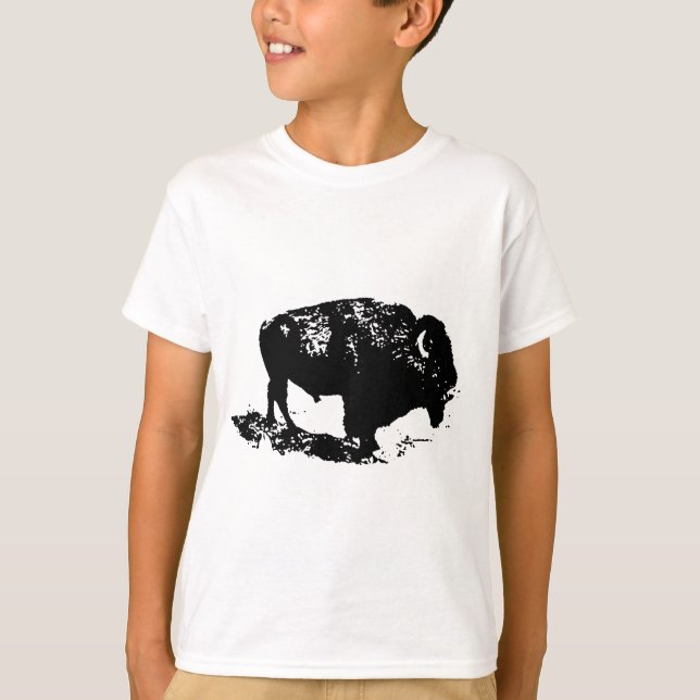 T-shirt Pop Art Black White Buffalo Bison Silhouette (Devant)