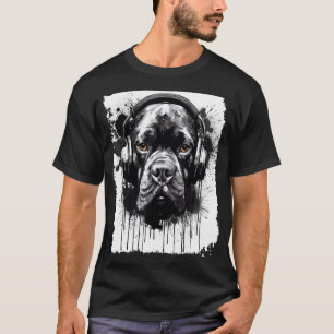 T-shirt Pop Art Boxer Chien Graffiti Style casque musique