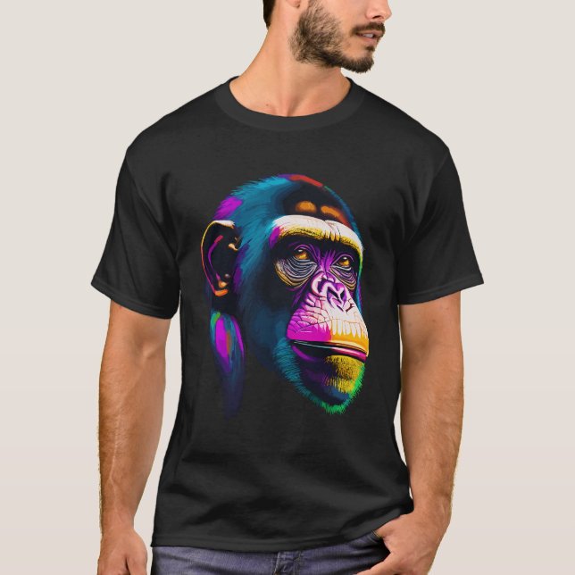 T-shirt Pop Art Chimpanzé Chimp Animal Singe Visage Ape Mo (Devant)