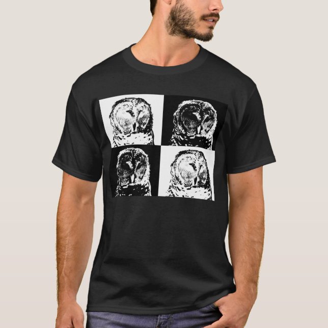 T-Shirt Pop Art Chouette Rayée B/N (Devant)