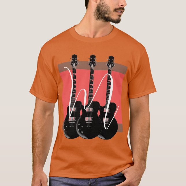 T-shirt Pop Art Electric Guitare Orange Monogramme initial (Devant)