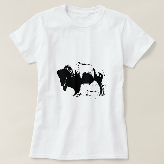 T-shirt Pop Art noir et blanc Buffalo Silhouette (Design devant)