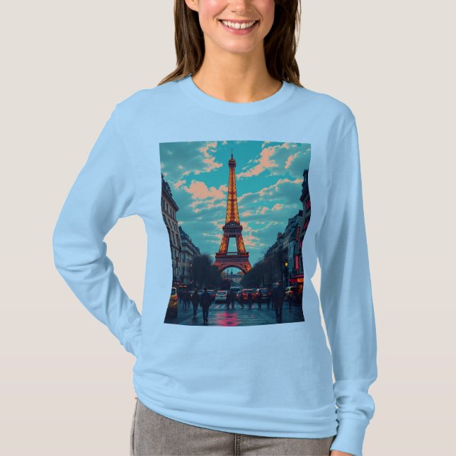 T-shirt Pop Art Paris - Vibrant Retro Cityscape (Devant)