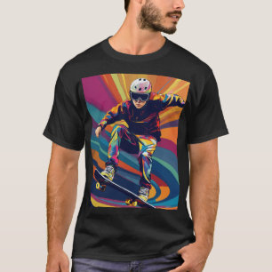 T-Shirt Pop Art Skateur – Éclaboussure de Couleur 