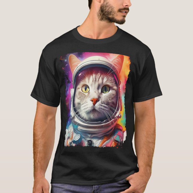 T-shirt Pop Art White Cat Space Exploration (Devant)
