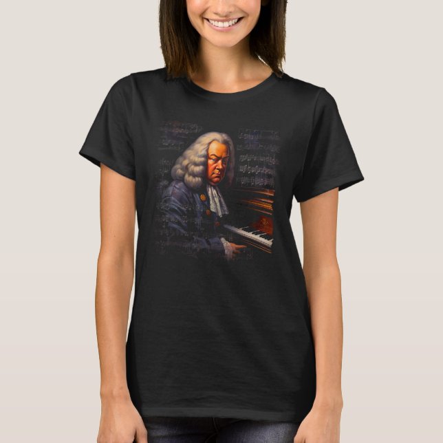 T-shirt Pop Johann Sebastian Bach Music Piano Pianist (Devant)