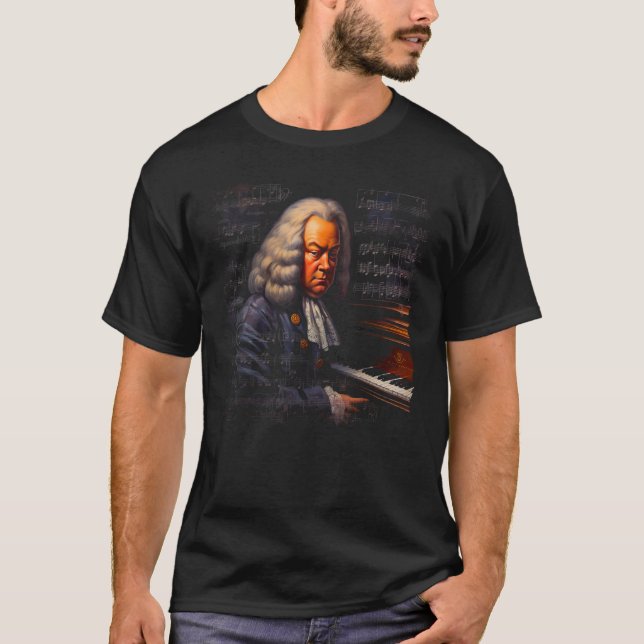 T-shirt Pop Johann Sebastian Bach Music Piano Pianist (Devant)