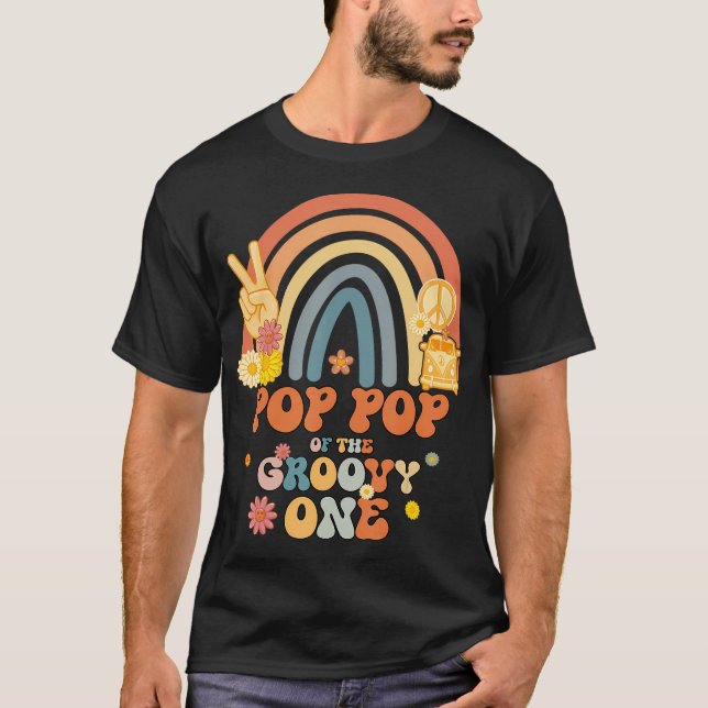 T-shirt Pop Pop de la Super One Rainbow Boho Anniversaire  (Devant)