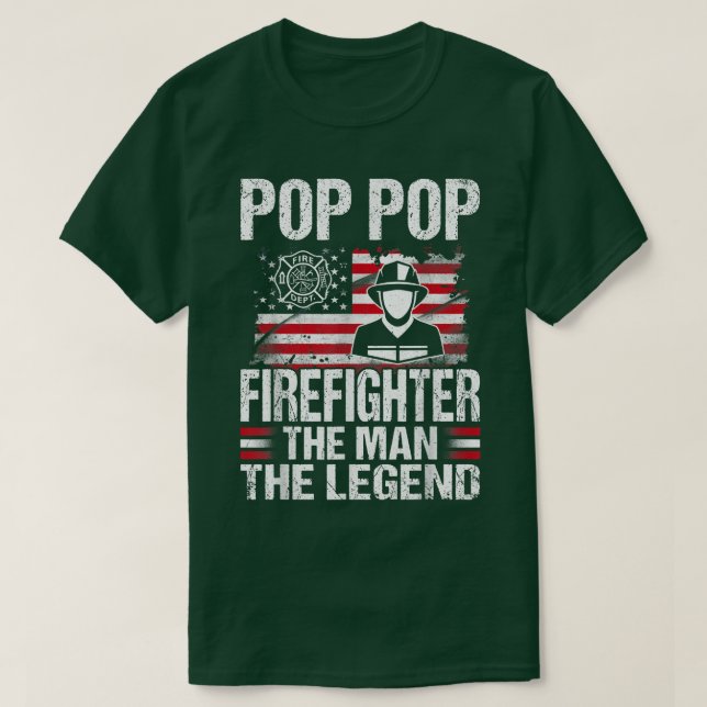 T-shirt Pop Pop Firefighter The Man The Legend Retro USA F (Design devant)
