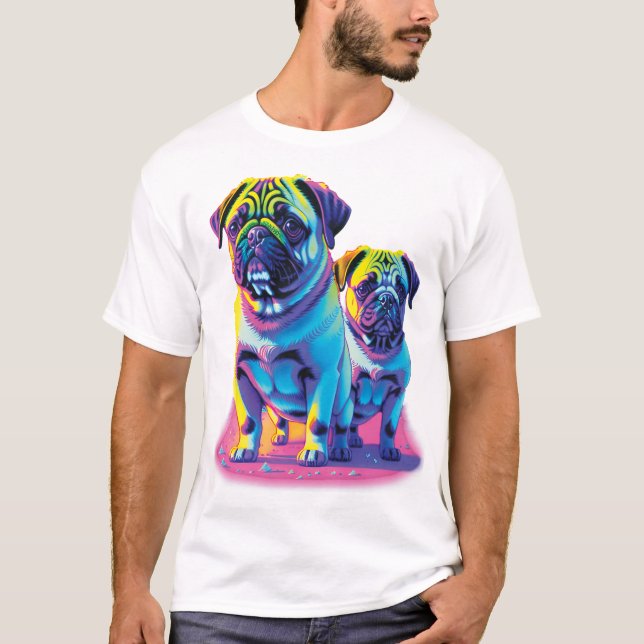 T-shirt Pop Pugs in Pink  (Devant)