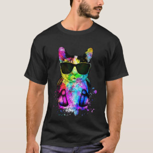 T-shirt Pop rétro Calico Portrait de chat avec casque