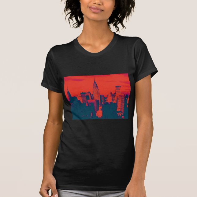 T-shirt Pop Style Rouge Retro Art New York City (Devant)