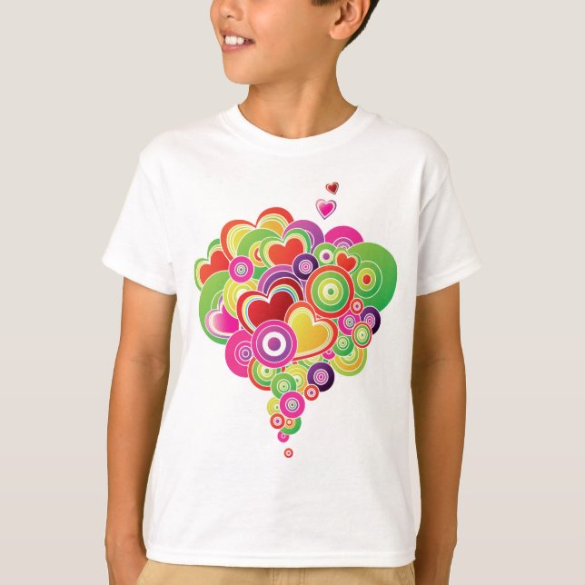 T-shirt PopArt Coeurs rose et vert (Devant)