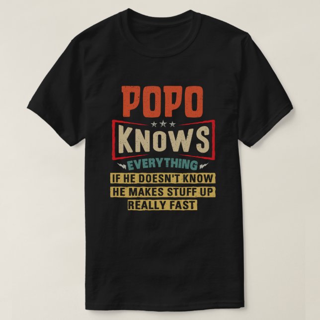 T-shirt Popo Sait Tout Cadeau Drôle de Grand-Père (Design devant)