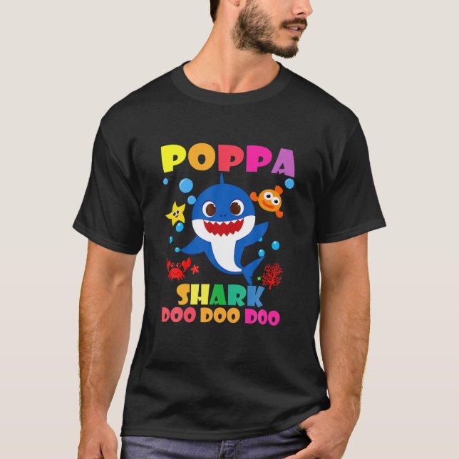 T-shirt Poppa Shark Doo Doo Funny Baby Maman Papa Enfants (Devant)
