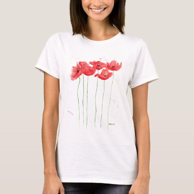 T-shirt Poppies aquarelle rouge floral nature pavot (Devant)