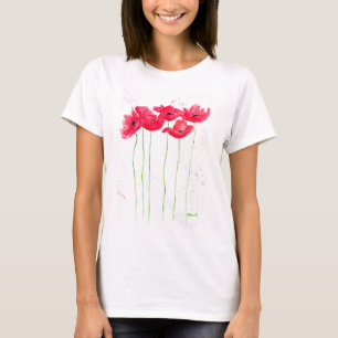 T-shirt Poppies fleurs de pavot rouge aquarelle chic T-shi