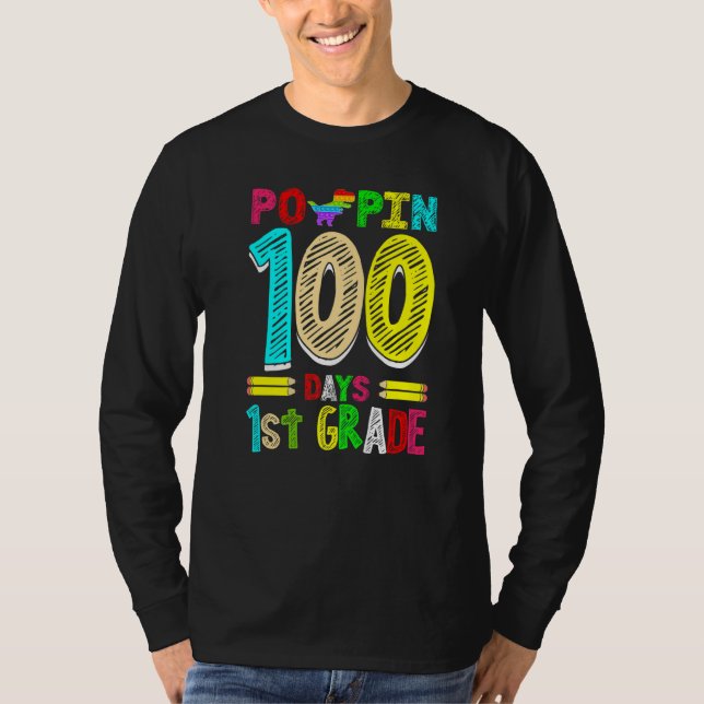 T-shirt Poppin 100 Days 1st Grade Dinosaur Primary School  (Devant)
