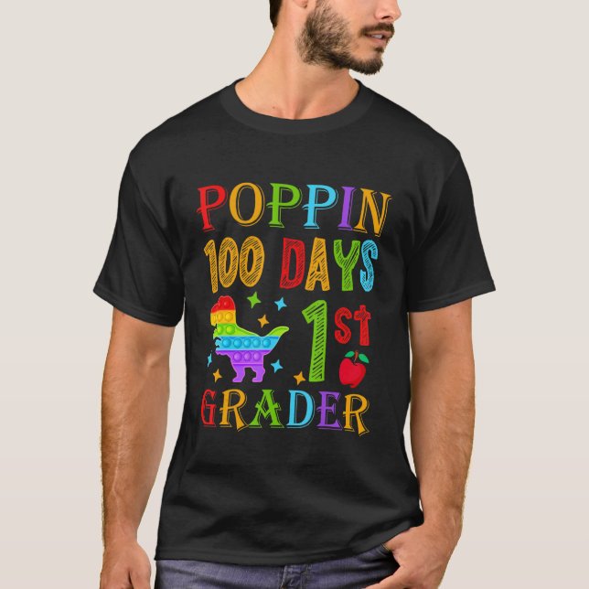 T-shirt Poppin 100 Days 1st Grader Primary School Dino T-R (Devant)