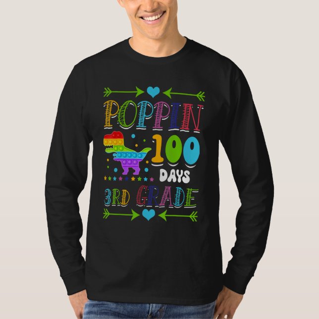 T-shirt Poppin 100 Days 3rd Grade Primary School Dinosaur  (Devant)