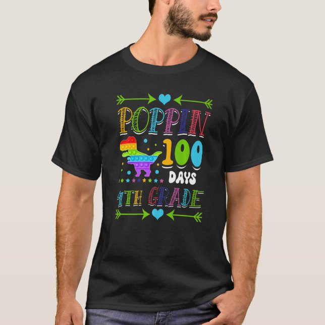 T-shirt Poppin 100 Days 4th Grade Primary School Kid Eleme (Devant)