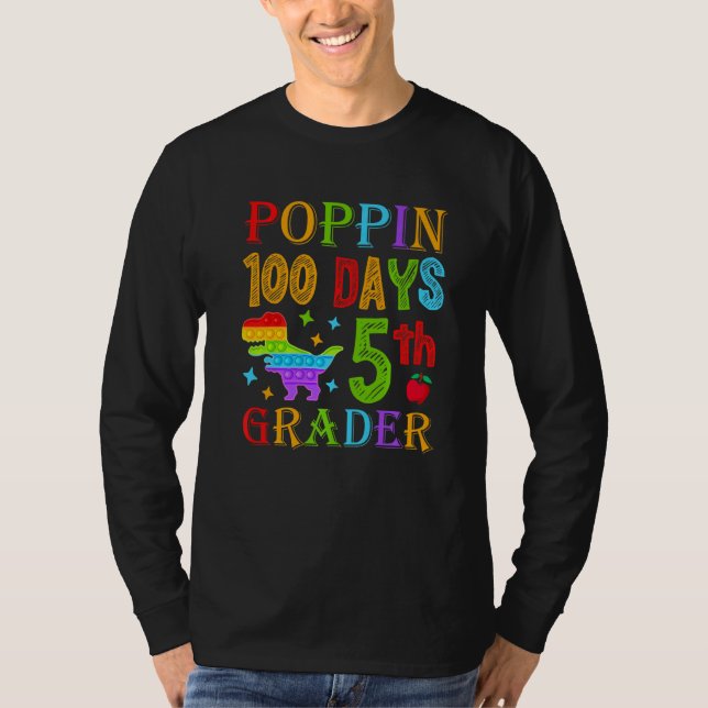 T-shirt Poppin 100 Days 5th Grader School Dinosaur Kid T-R (Devant)