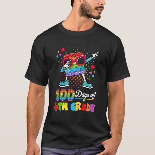 T-shirt Poppin' Dabbing 100 Days Of 4th Grade Happy 100th  (Devant)