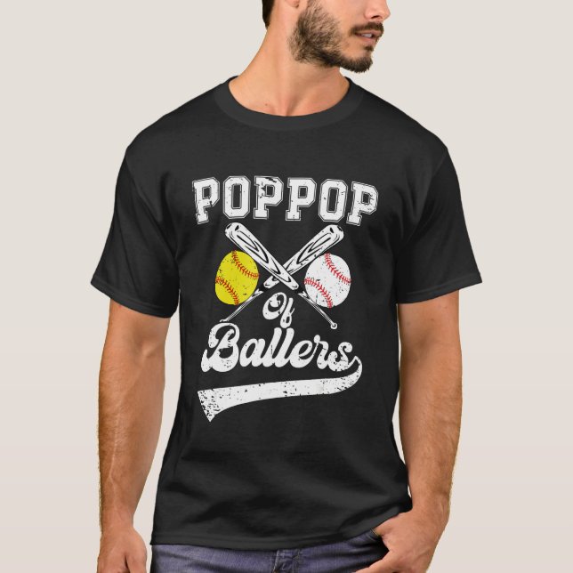 T-shirt PopPop Of Ballers Softball Baseball Player Father  (Devant)