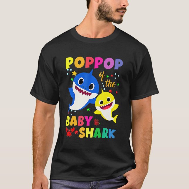 T-shirt Poppop of the Birthday Shark Papa maman Matching F (Devant)
