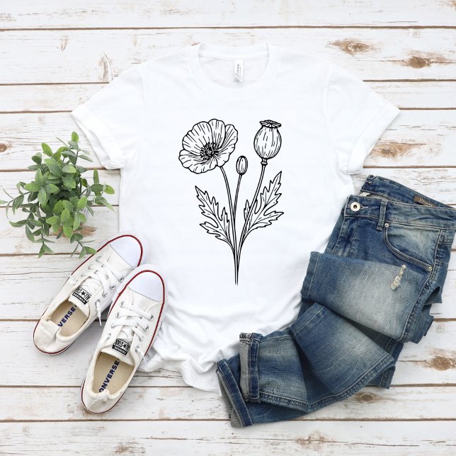 T-shirt Poppy Flower Botanical Bloom Line Art (Créateur téléchargé)
