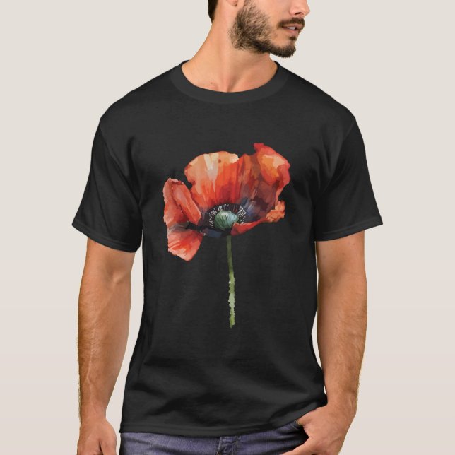 T-shirt Poppy Flowers Red Plants Natural (Devant)