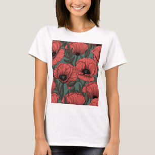 T-shirt Poppy garden en coral, brown et pine green