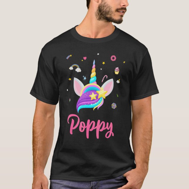 T-shirt Poppy Of The Birthday Girl Unicorn Thème Magic Uni (Devant)