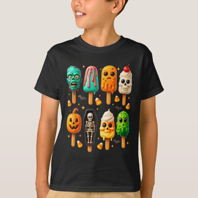 T-shirt Popsicle Été Éffrayant Halloween Crème glacée Été- (Devant)