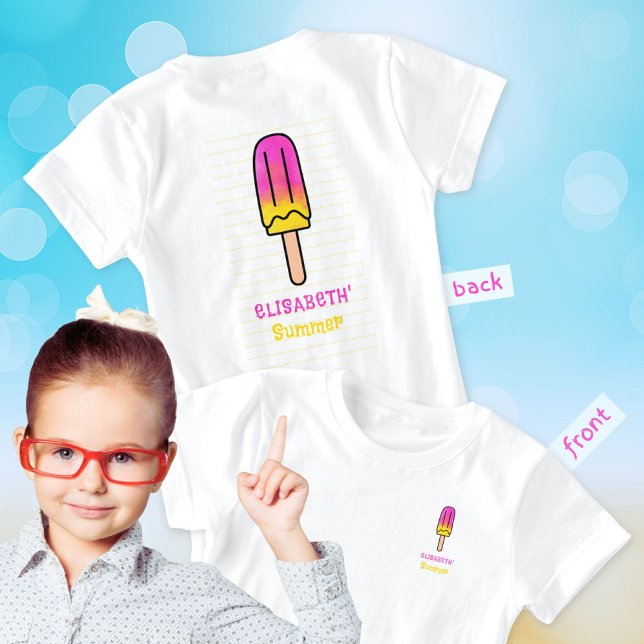 T-Shirt Popsicle Summer Fun Rose Jaune Fille (Popsicle Summer Fun Pink Yellow Girl T-Shirt ©Susanne Sachers - Sunny Mind 🌞)