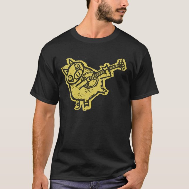 T-shirt Porc de banjo de gravure sur bois (Devant)