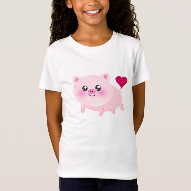 T-Shirt Porc rose mignon sur le noir (Devant)