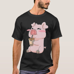 T-shirt Porcs Cochon Boba Bubble Tea Anime Kawaii Cute Cad