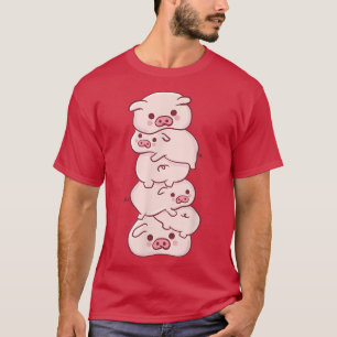 T-shirt Porcs Sur Un Pile - Anime Kawaii Mignonne - Esthét