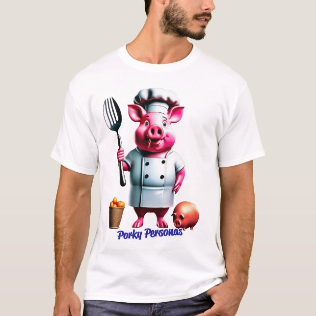 T-shirt Porky Personas drôles Pig personnages. Chef (Devant)