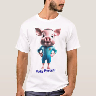 T-shirt Porky Personas drôles Pig personnages. Nager