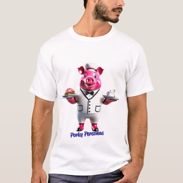 T-shirt Porky Personas drôles Pig personnages. Serveur (Devant)