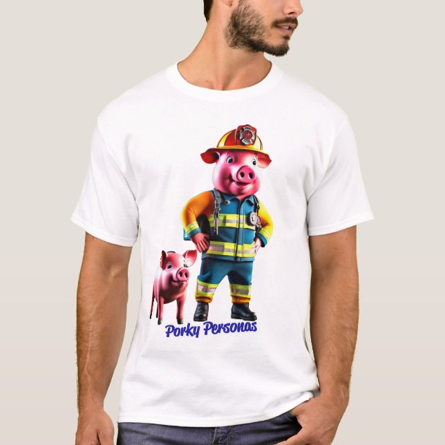 T-shirt Porky Personas personnages de porc amusants (Devant)