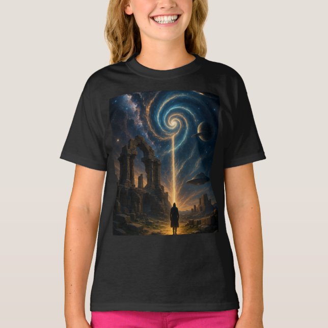 T-shirt Portail Cosmic Adventure - Graphisme Noir des fill (Devant)