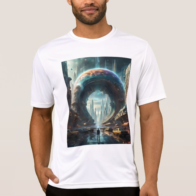 T-shirt Portail futuriste de la planète Alien avec Porte m (Devant)