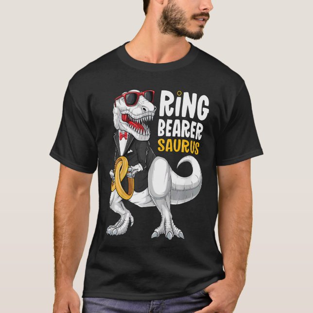 T-shirt Porte-Bague Enfants Saurus Tux T Rex Mariage Garço (Devant)
