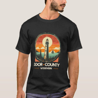 T-shirt Porte Comté Wisconsin Retro Sunset Lighthouse Sail