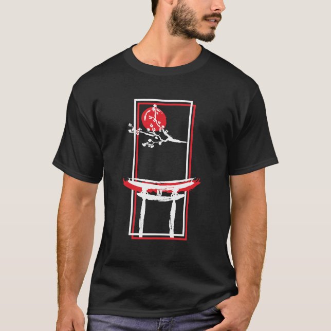 T-shirt Porte de Jingu Torii avec lune de sang et arbre Sa (Devant)